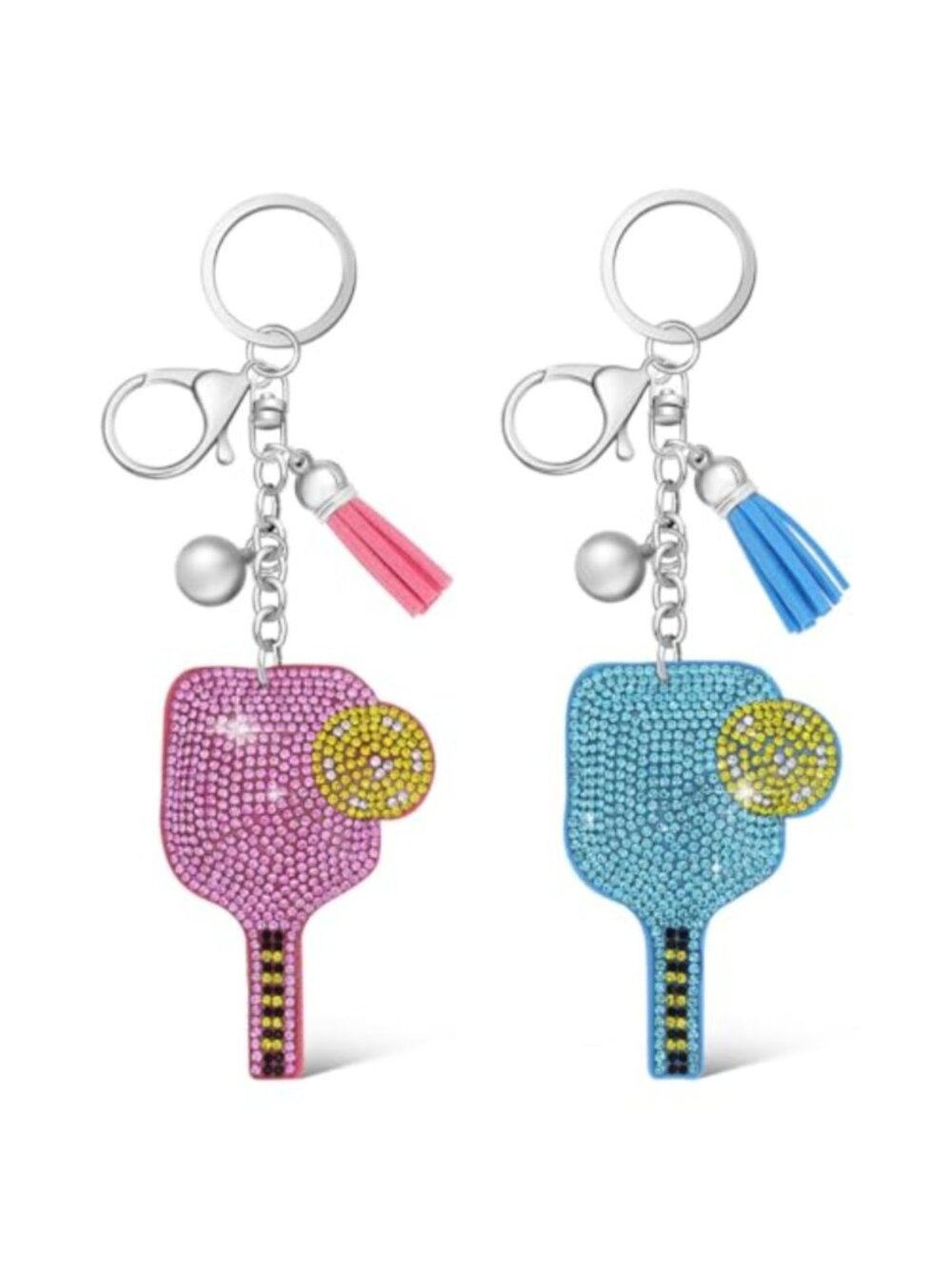 Rhinestone Pickleball Keychain 2pc Set Zinc Alloy Bag Charm